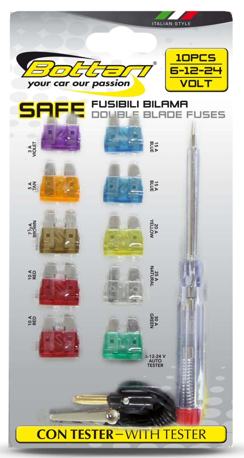KIT OF 10 PCS DOUBLE BLADE FUSES AND TESTER "SAFE" | B30121